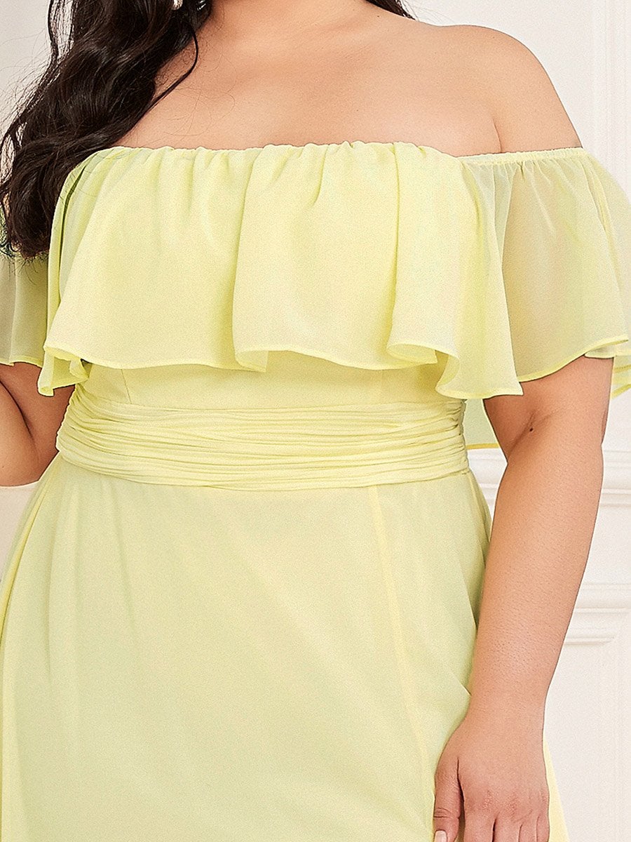 Color=Yellow | Women'S A-Line Off Shoulder Ruffle Thigh Split Bridesmaid Dress-Yellow 5