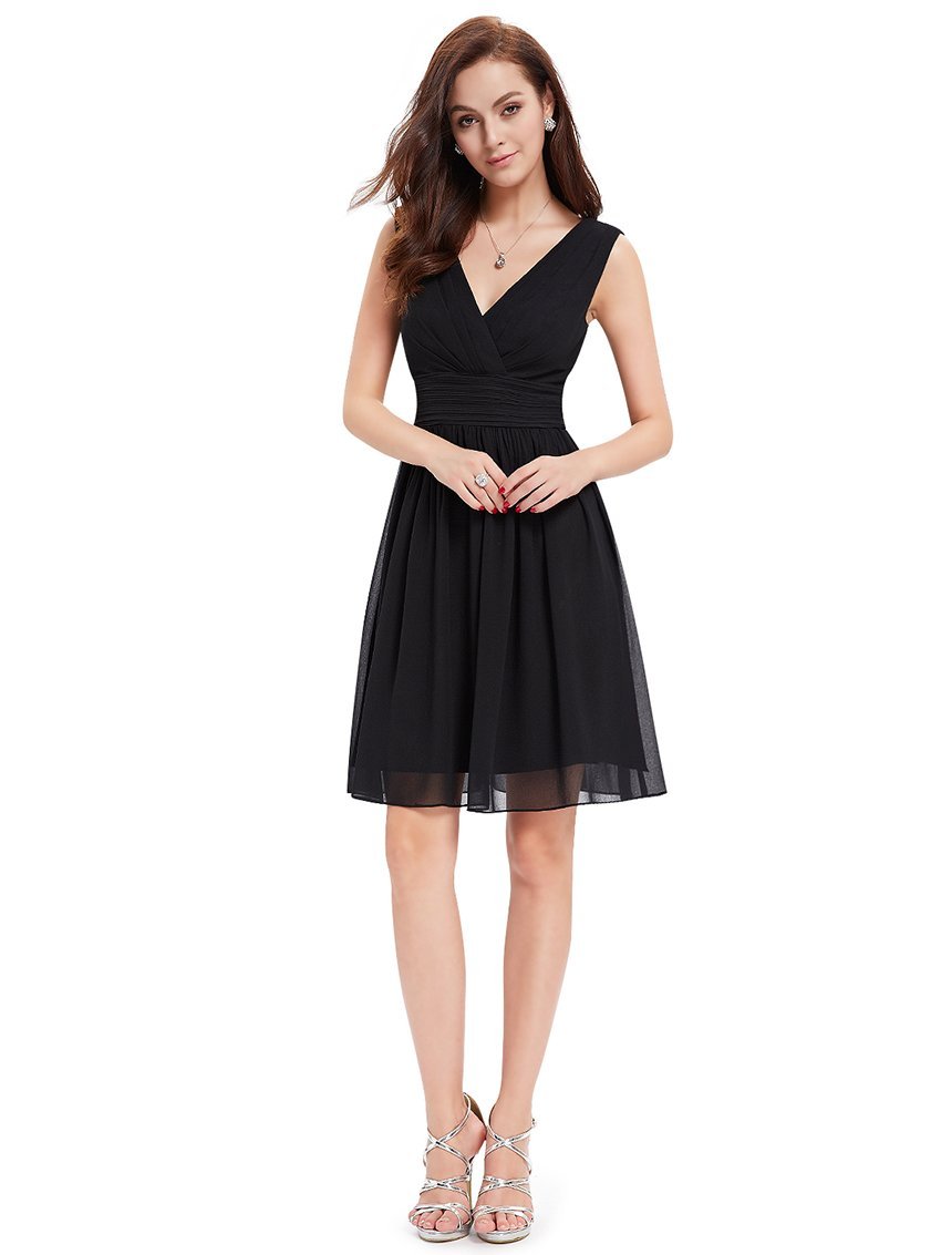 Color=Black | Double V-Neck Short Party Dress Ep03989-Black 3