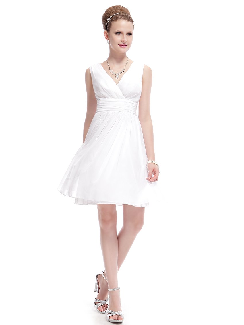 Color=White | Double V-Neck Short Party Dress Ep03989-White 1