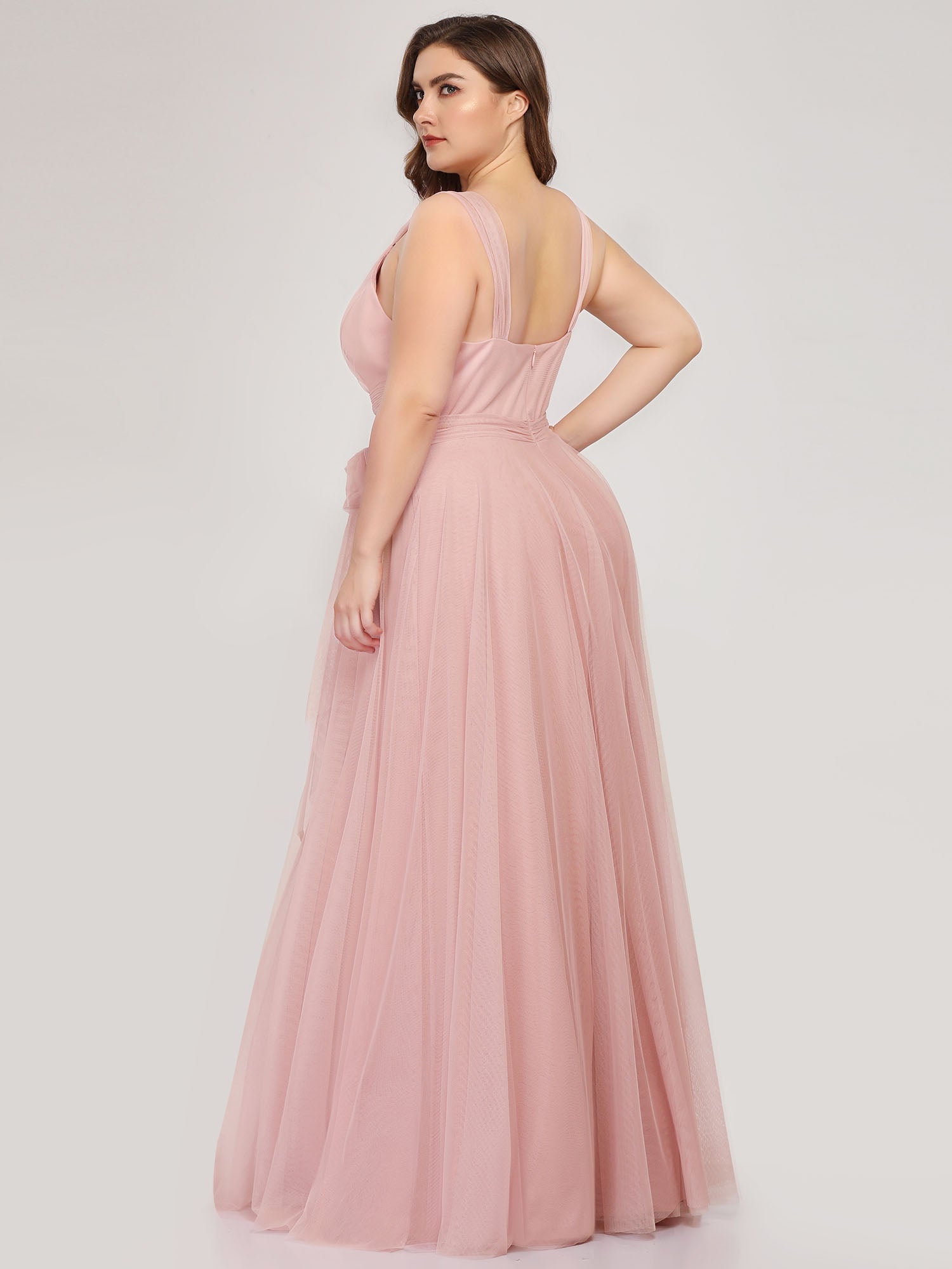 Color=Blush | Plus Size Wholesale Tulle Bridesmaid Dresses for Women-Blush 2