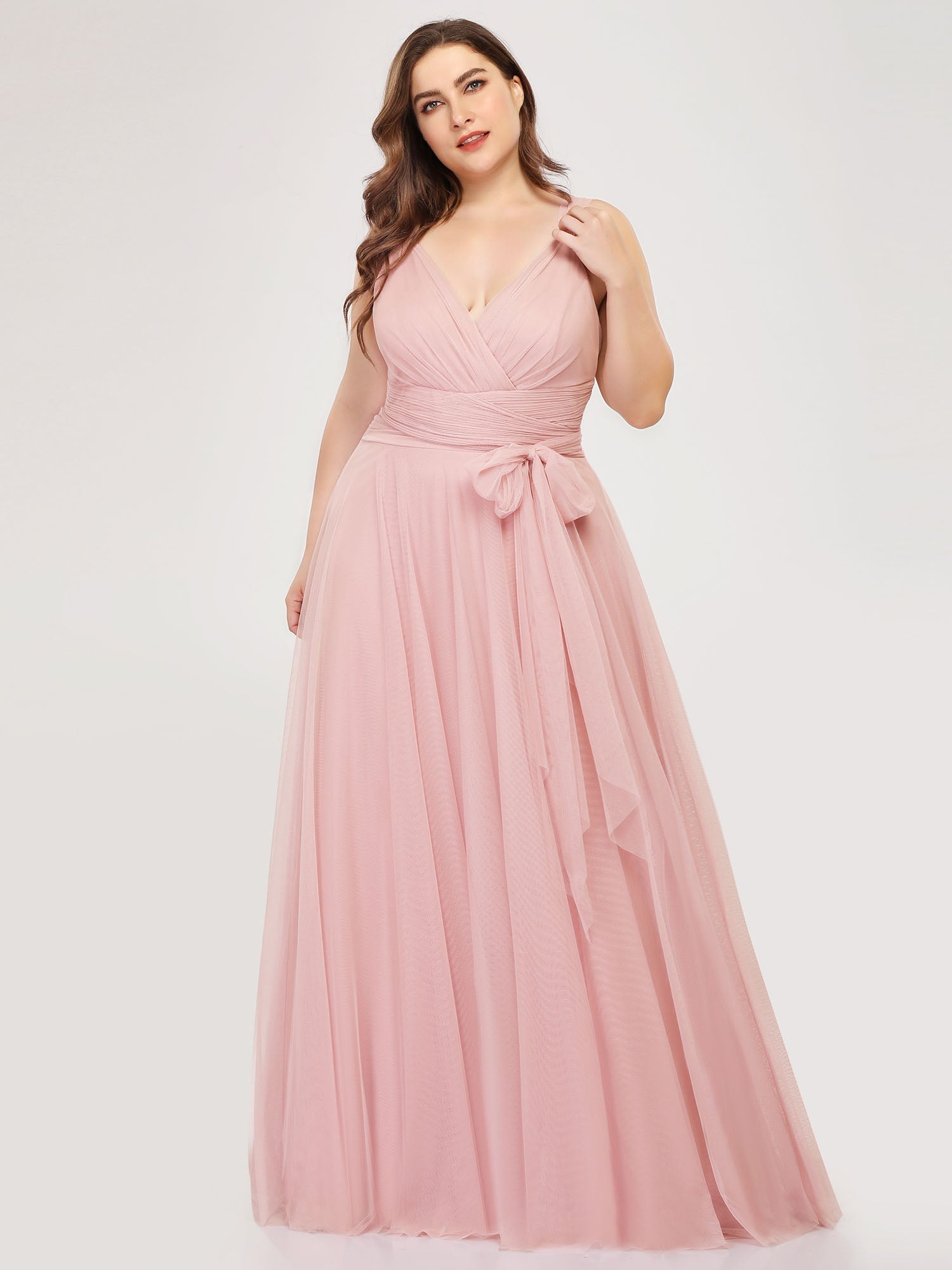 Color=Blush | Plus Size Wholesale Tulle Bridesmaid Dresses for Women-Blush 3