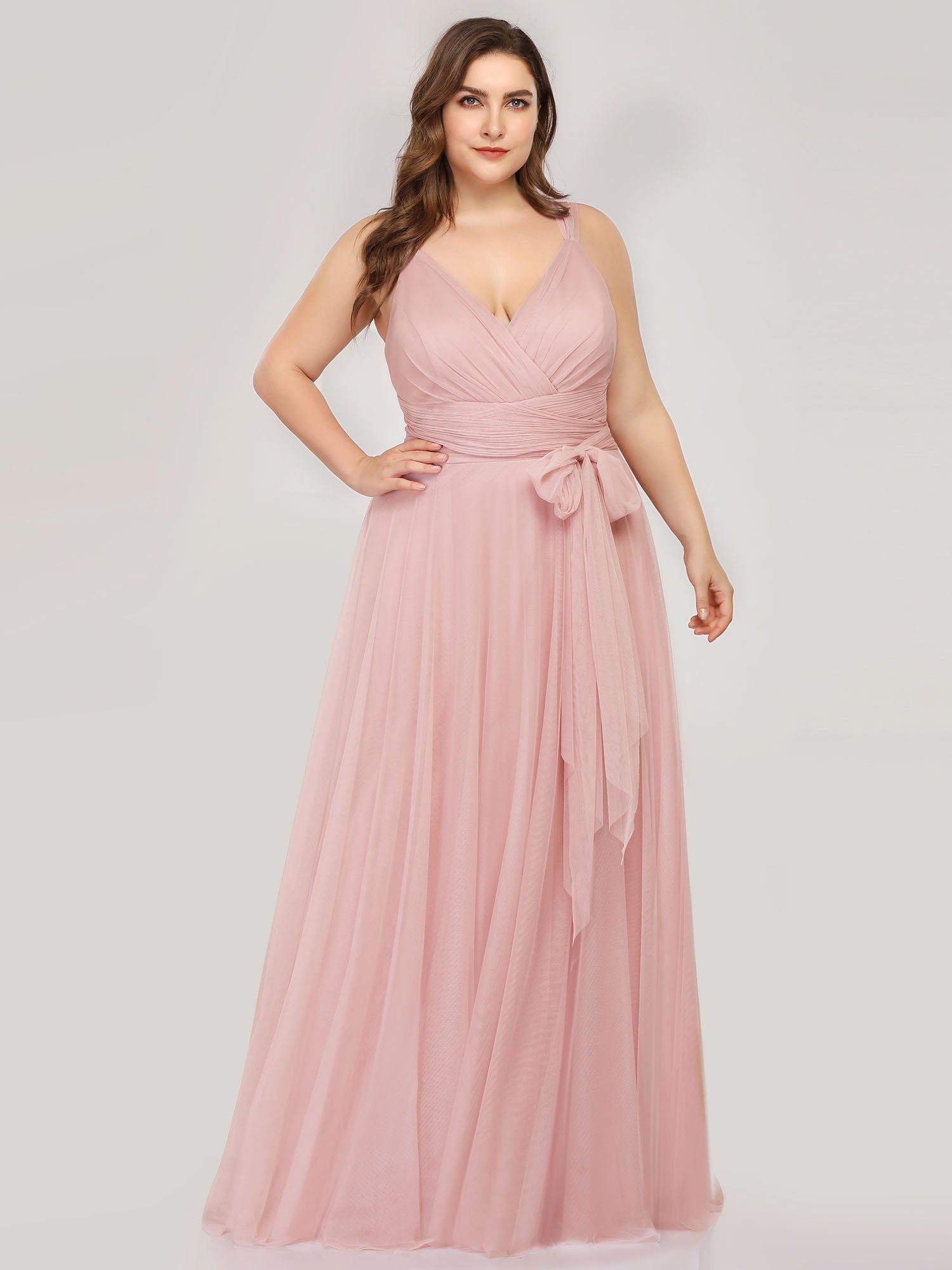 Color=Blush | Plus Size Wholesale Tulle Bridesmaid Dresses for Women-Blush 4
