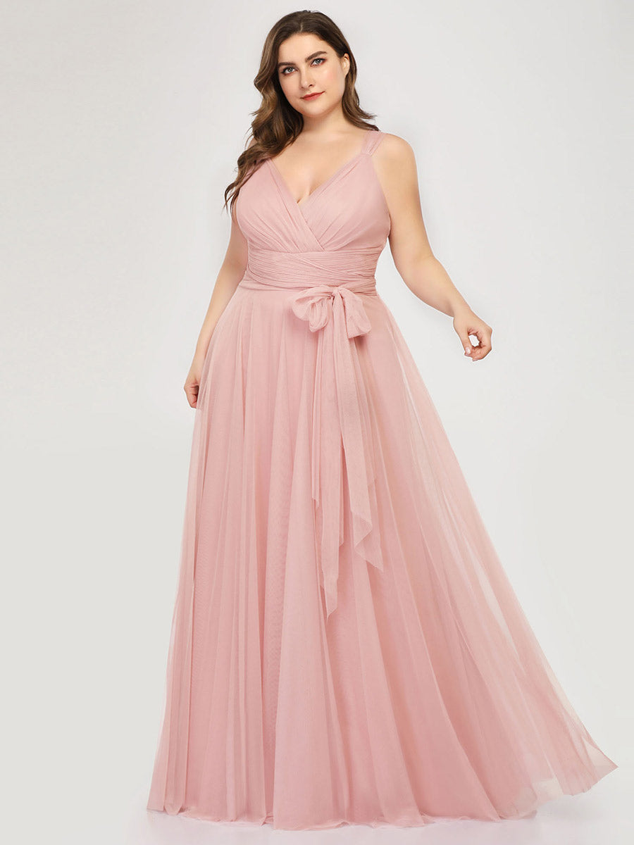 Color=Blush | Plus Size Wholesale Tulle Bridesmaid Dresses for Women-Blush 1