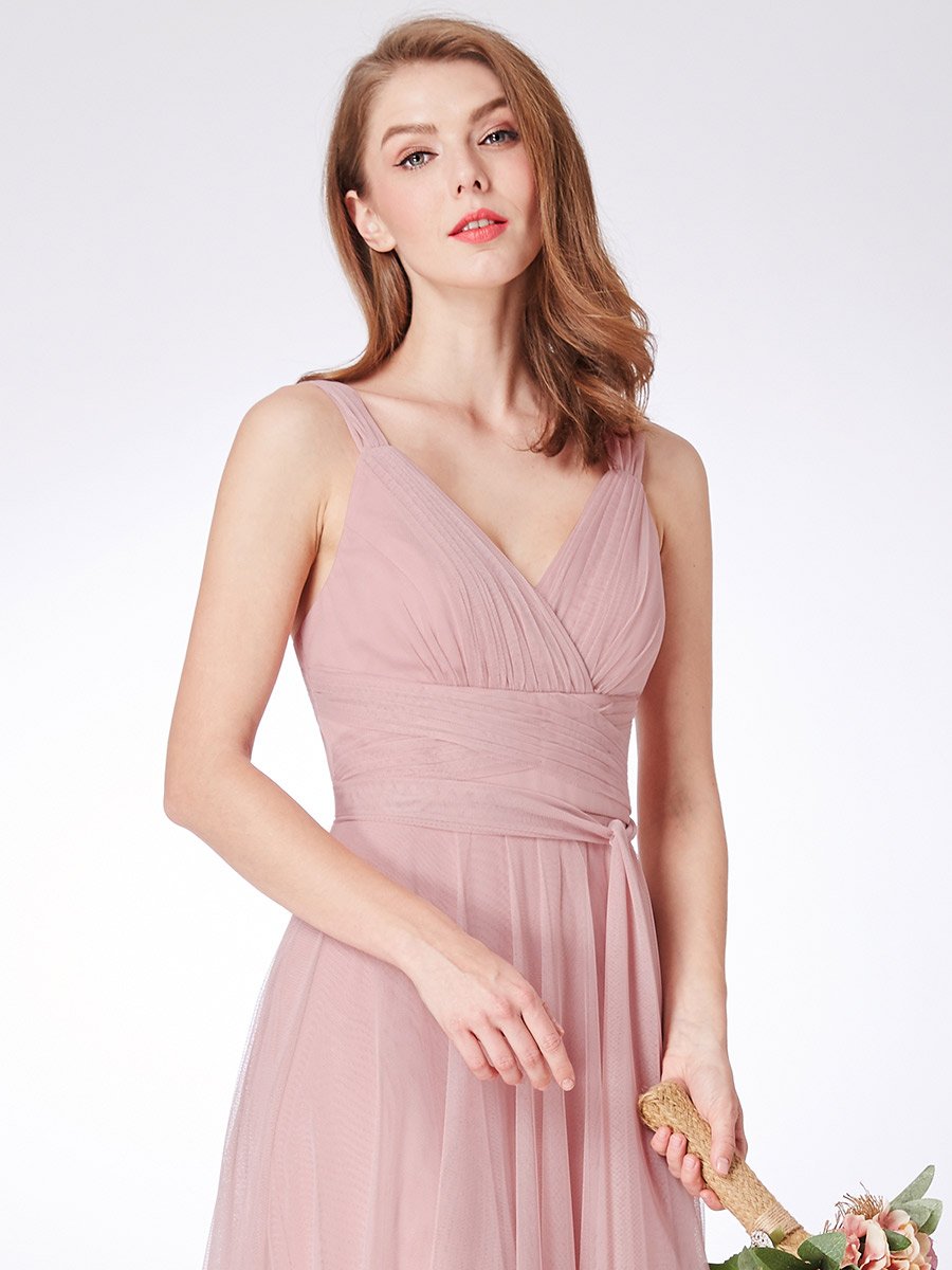 Color=Blush | Floor Length Sleeveless Wholesale Tulle Bridesmaid Dresses-Blush 7