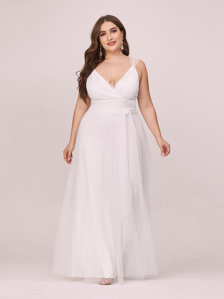 Color=Cream | Plus Size Wholesale Tulle Bridesmaid Dresses for Women-Cream 1
