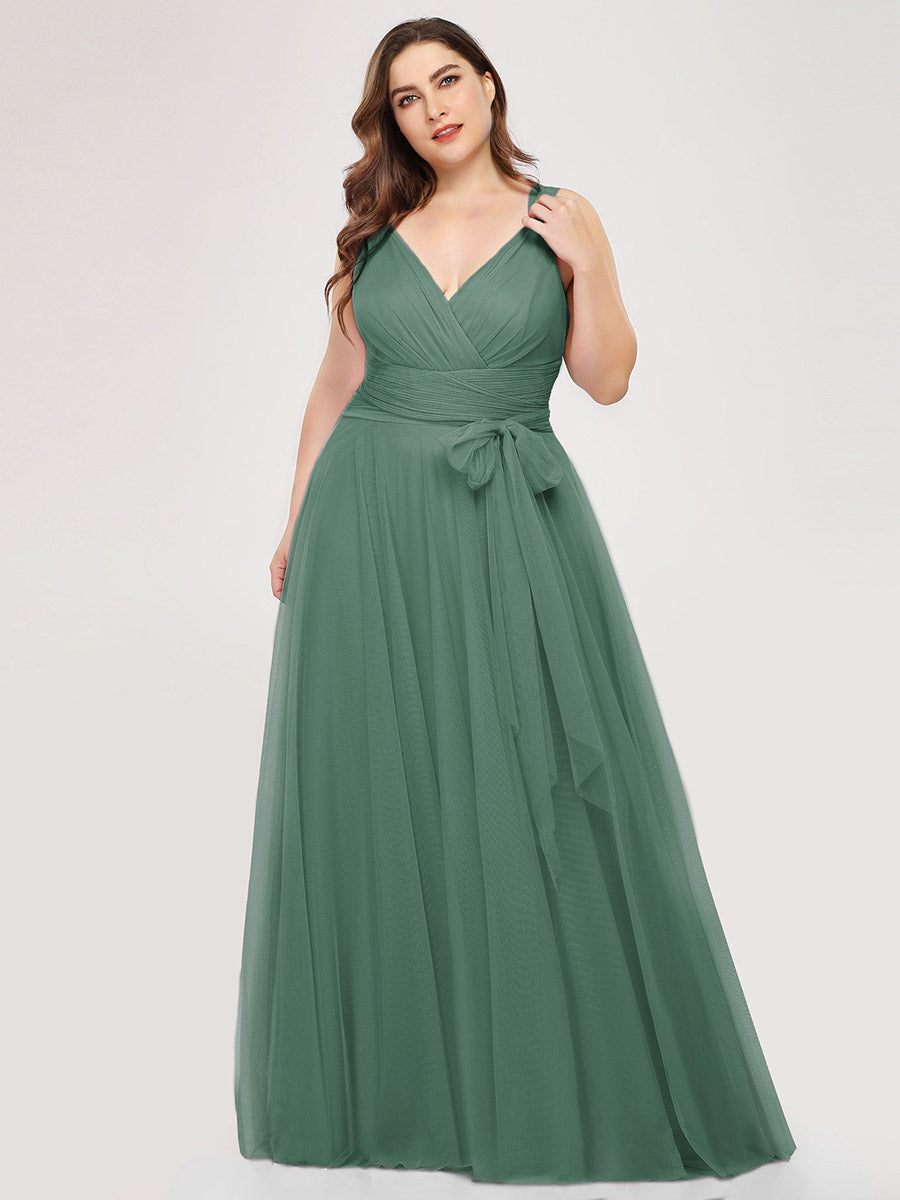 Color=Green Bean | Plus Size Wholesale Tulle Bridesmaid Dresses for Women-Green Bean 3