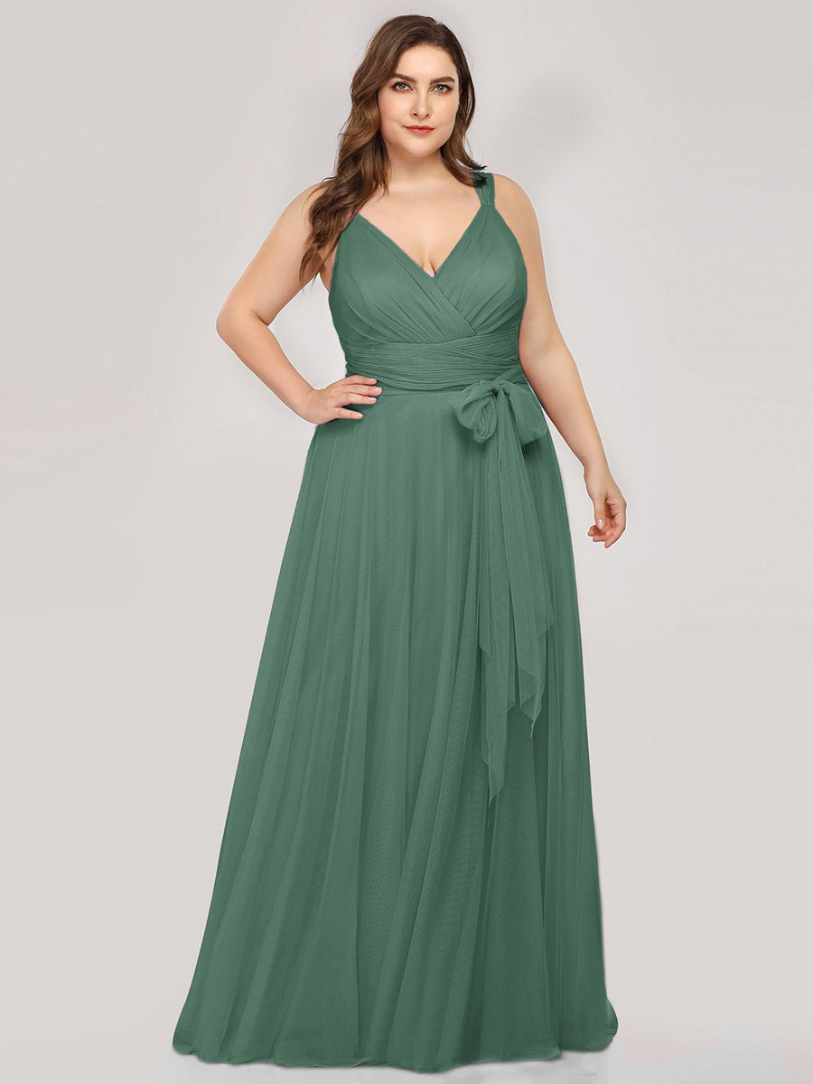 Color=Green Bean | Plus Size Wholesale Tulle Bridesmaid Dresses for Women-Green Bean 4