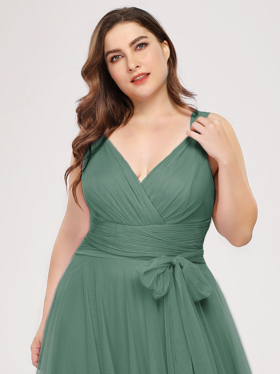 Color=Green Bean | Plus Size Wholesale Tulle Bridesmaid Dresses for Women-Green Bean 5