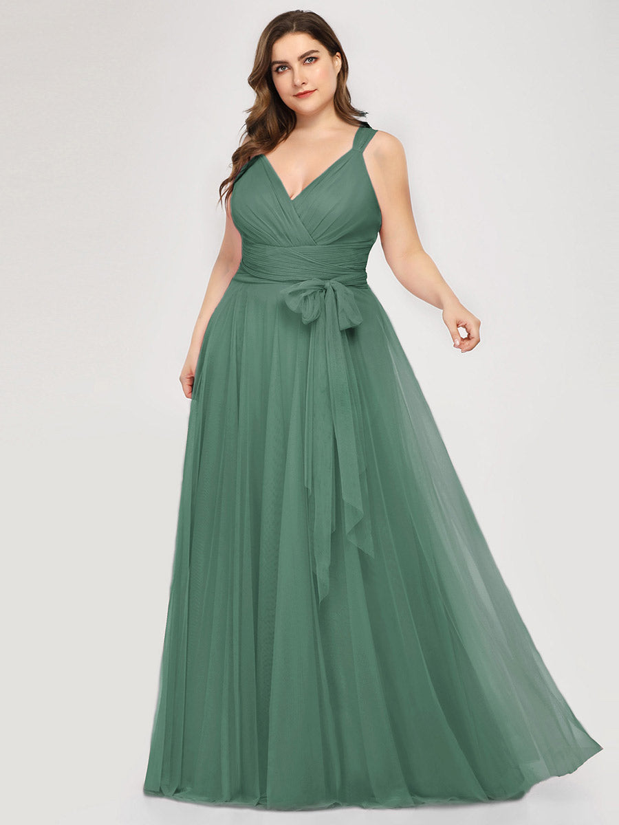 Color=Green Bean | Plus Size Wholesale Tulle Bridesmaid Dresses for Women-Green Bean 1