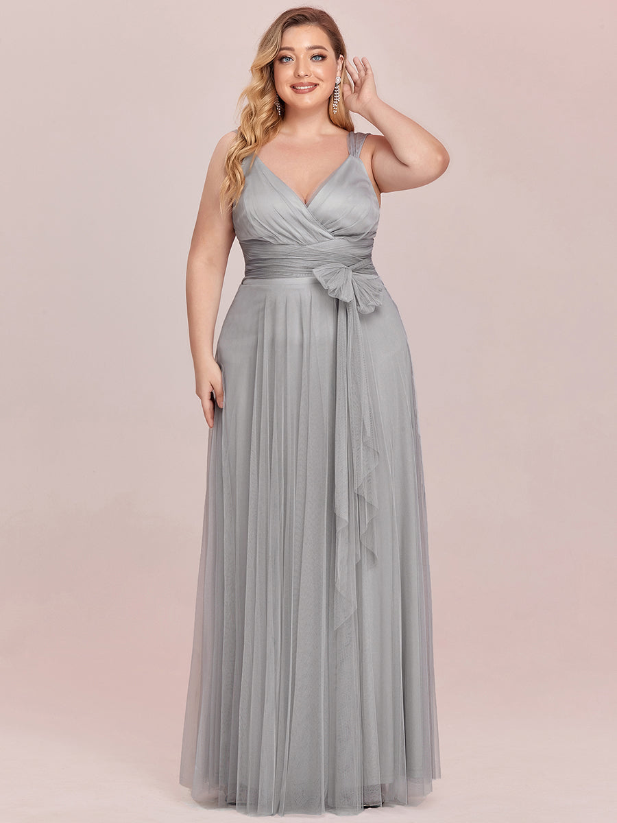 Color=Grey | Plus Size Wholesale Tulle Bridesmaid Dresses for Women-Grey 1