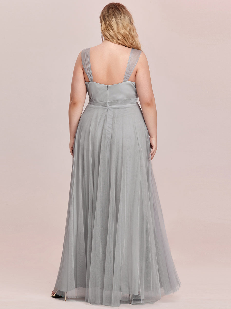 Color=Grey | Plus Size Wholesale Tulle Bridesmaid Dresses for Women-Grey 2