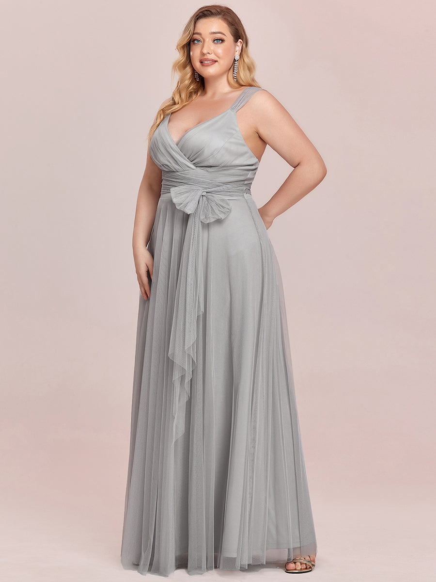 Color=Grey | Plus Size Wholesale Tulle Bridesmaid Dresses for Women-Grey 3