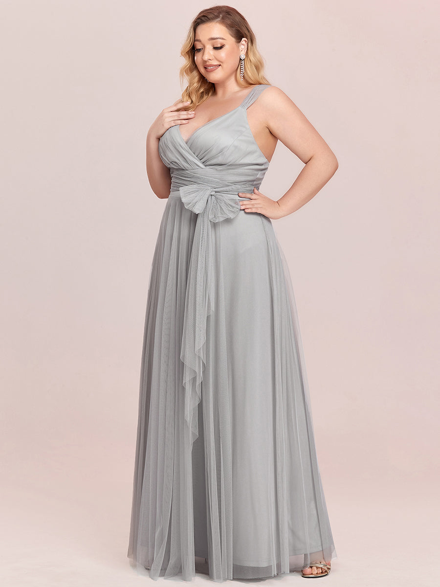 Color=Grey | Plus Size Wholesale Tulle Bridesmaid Dresses for Women-Grey 4