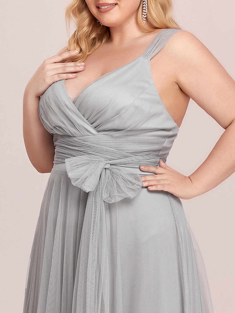 Color=Grey | Plus Size Wholesale Tulle Bridesmaid Dresses for Women-Grey 5