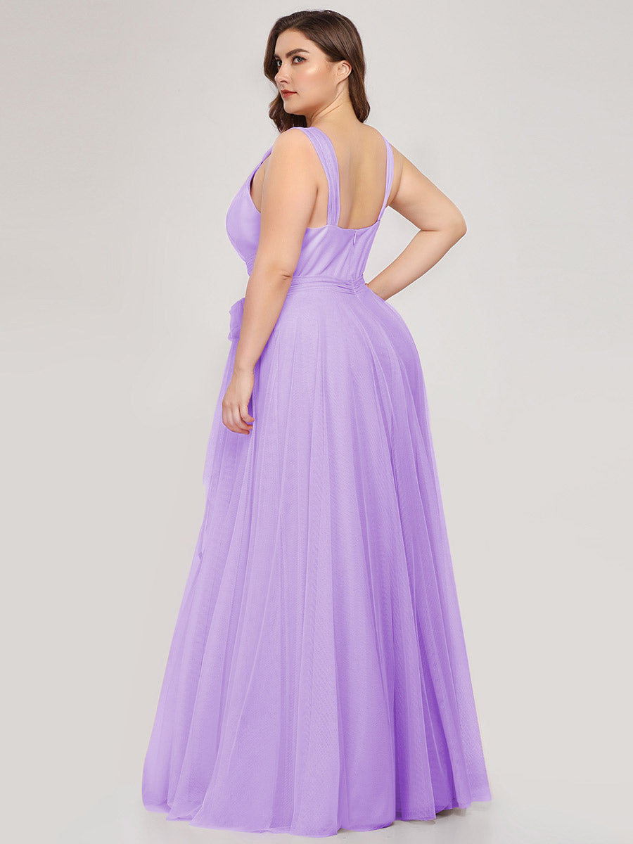Color=Lavender | Plus Size Wholesale Tulle Bridesmaid Dresses for Women-Lavender 2