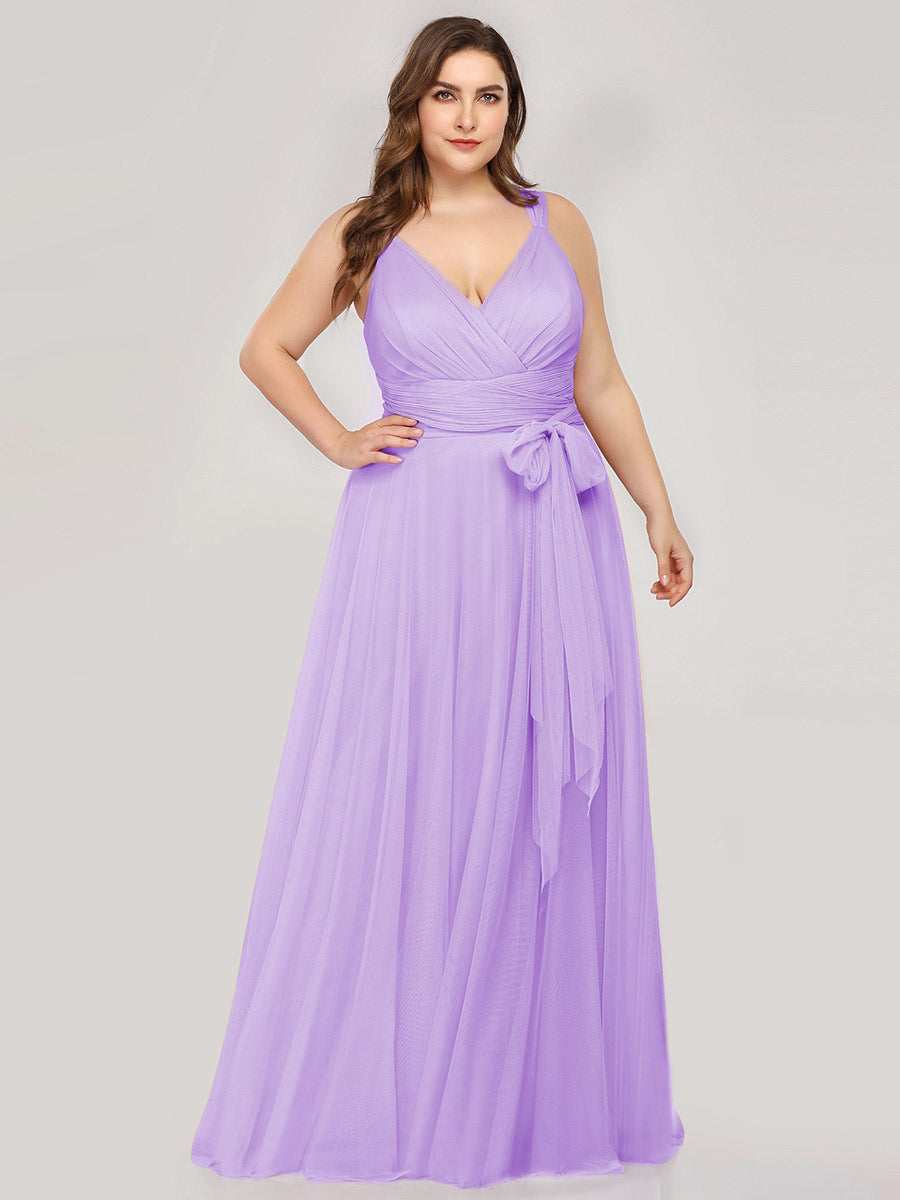 Color=Lavender | Plus Size Wholesale Tulle Bridesmaid Dresses for Women-Lavender 4