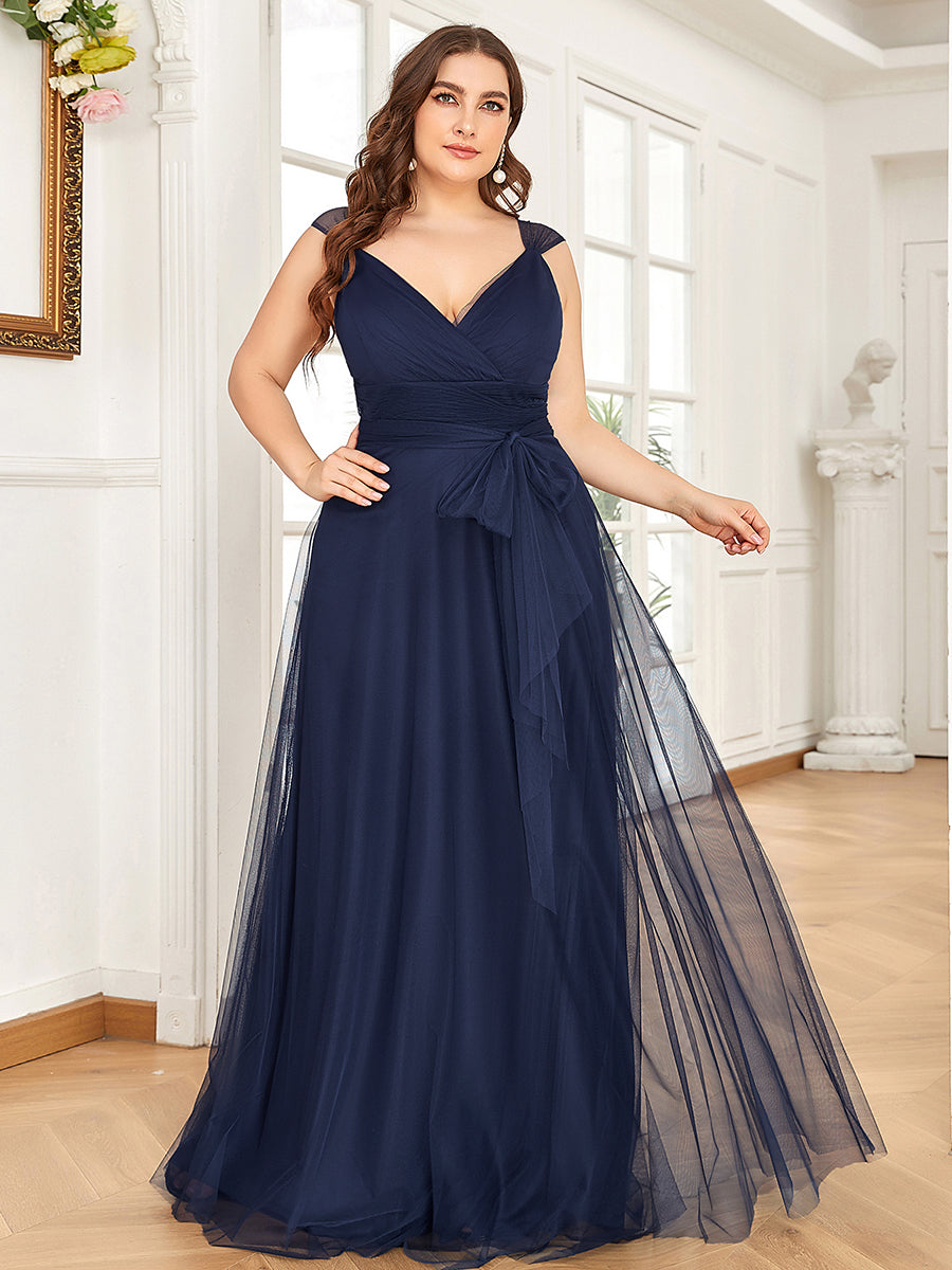Color=Navy Blue | Plus Size Wholesale Tulle Bridesmaid Dresses for Women-Navy Blue 1