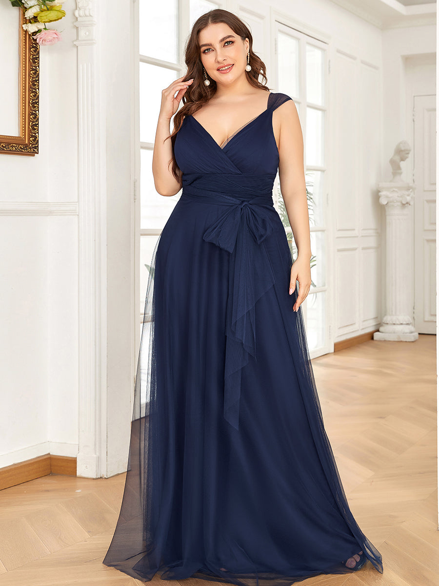 Color=Navy Blue | Plus Size Wholesale Tulle Bridesmaid Dresses for Women-Navy Blue 2