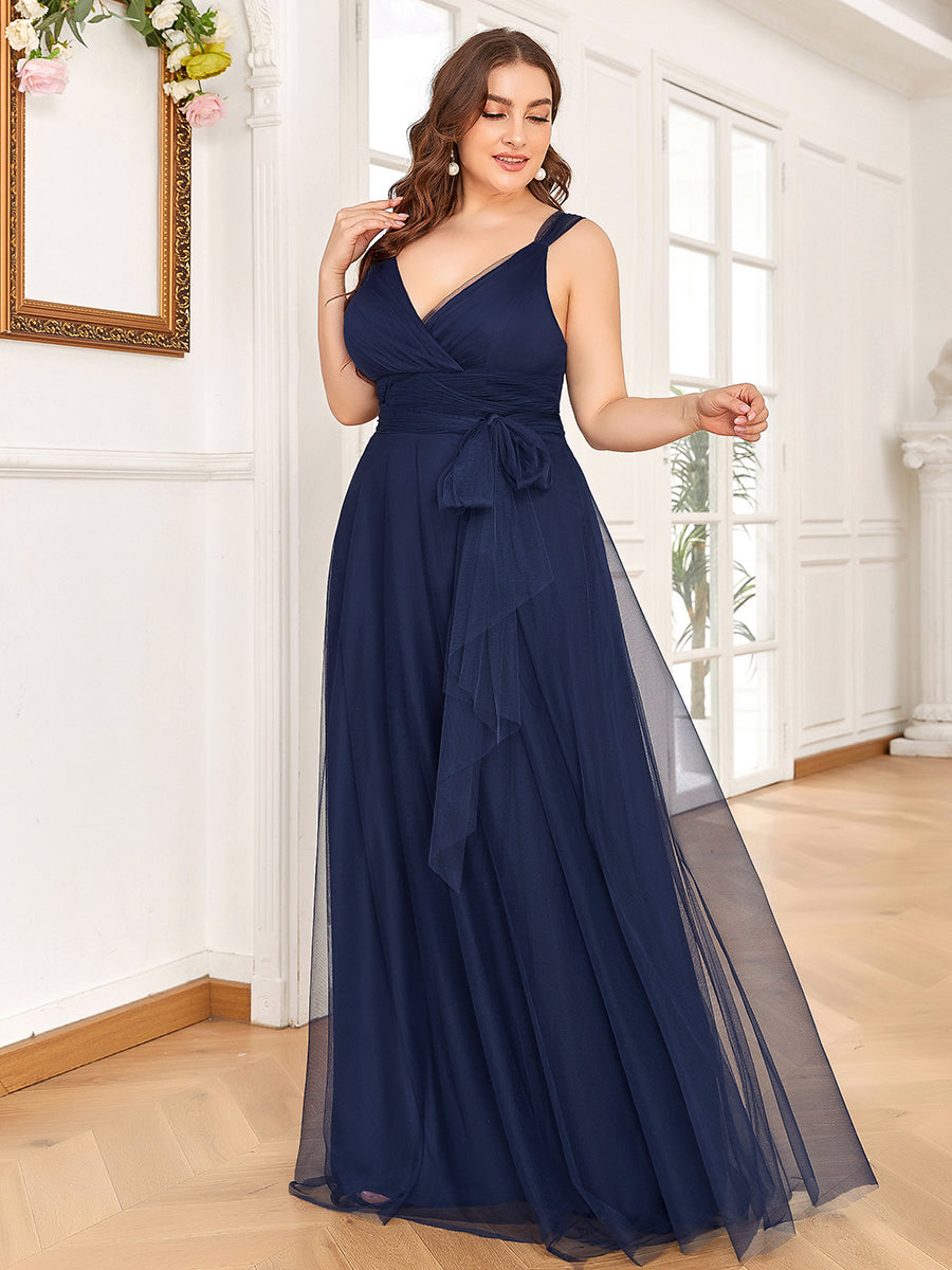 Color=Navy Blue | Plus Size Wholesale Tulle Bridesmaid Dresses for Women-Navy Blue 4