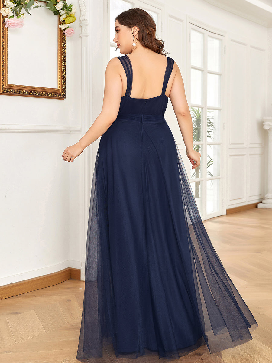 Color=Navy Blue | Plus Size Wholesale Tulle Bridesmaid Dresses for Women-Navy Blue 3
