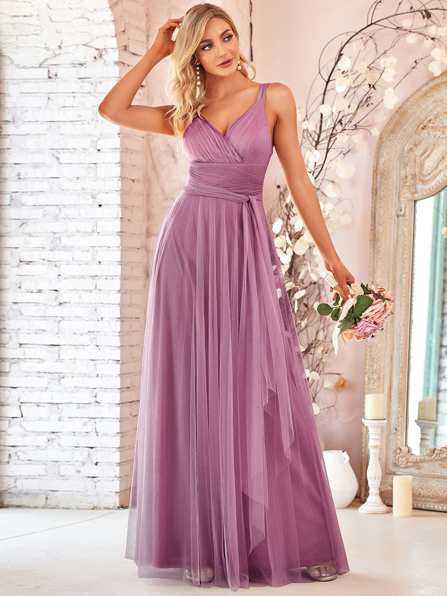 Custom Size Floor Length Sleeveless Wholesale Tulle Bridesmaid Dresses