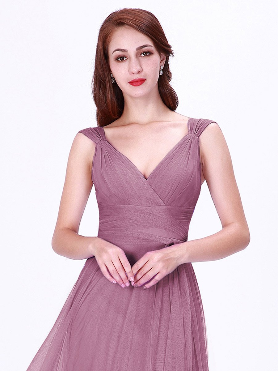 Color=Orchid | Floor Length Sleeveless Wholesale Tulle Bridesmaid Dresses-Orchid 5