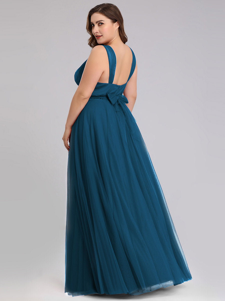 Color=Teal | Plus Size Wholesale Tulle Bridesmaid Dresses for Women-Teal 2