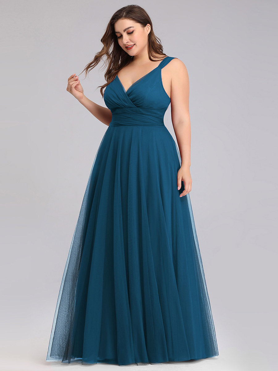 Color=Teal | Plus Size Wholesale Tulle Bridesmaid Dresses for Women-Teal 3