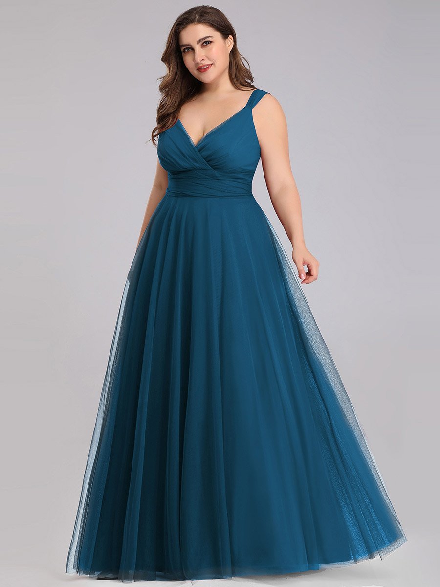 Color=Teal | Floor Length Sleeveless Wholesale Tulle Bridesmaid Dresses-Teal 12