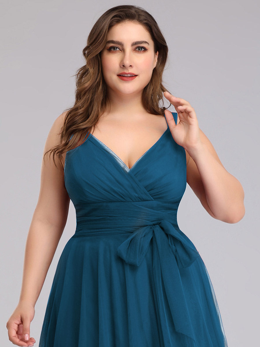 Color=Teal | Plus Size Wholesale Tulle Bridesmaid Dresses for Women-Teal 5