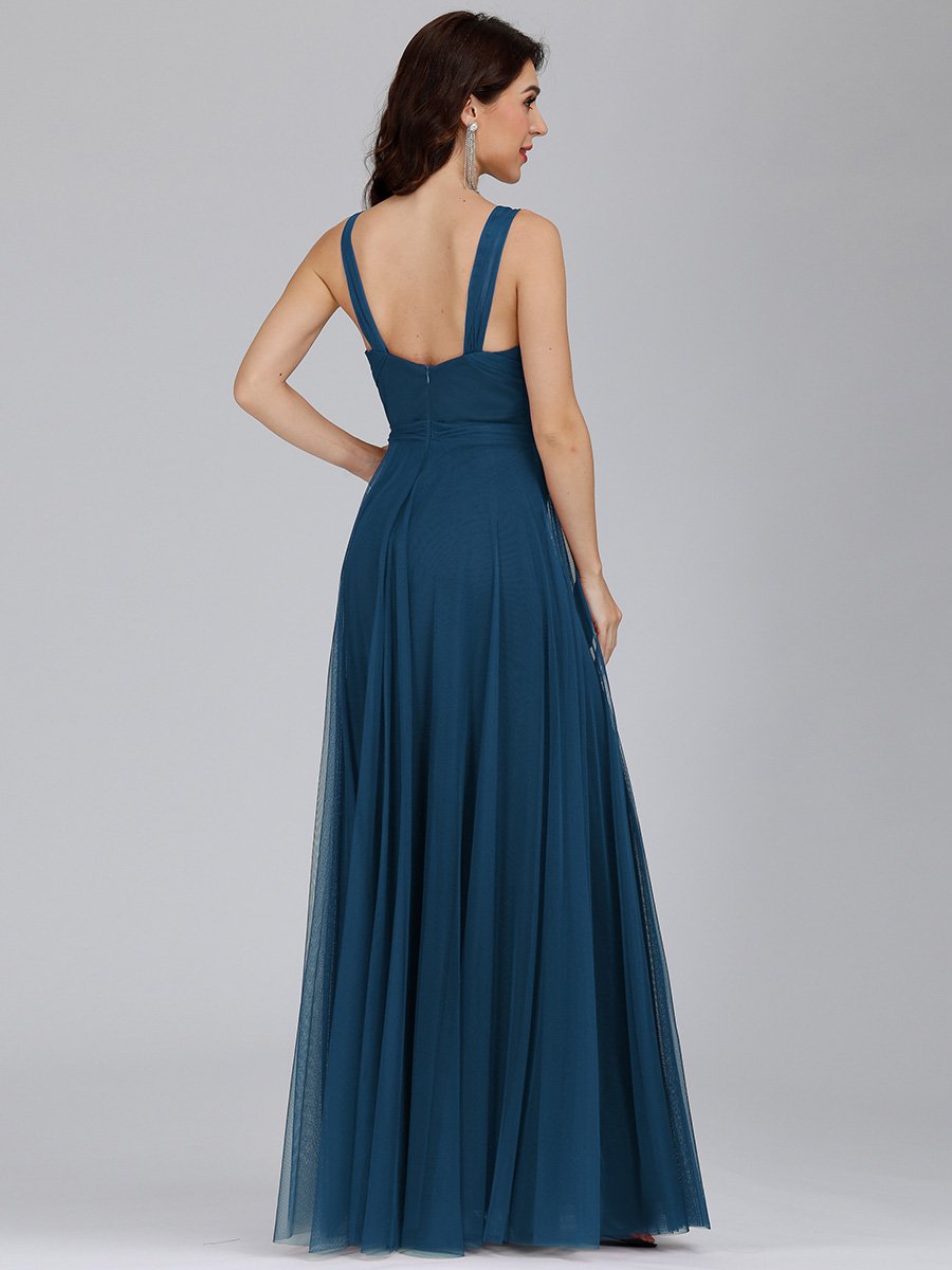 Color=Teal | Floor Length Sleeveless Wholesale Tulle Bridesmaid Dresses-Teal 7