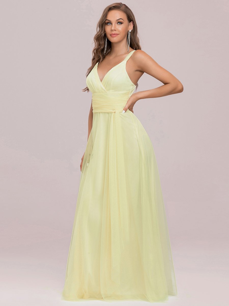 Color=Yellow | Floor Length Sleeveless Wholesale Tulle Bridesmaid Dresses-Yellow 8