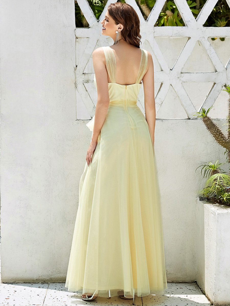 Color=Yellow | Floor Length Sleeveless Wholesale Tulle Bridesmaid Dresses-Yellow 2