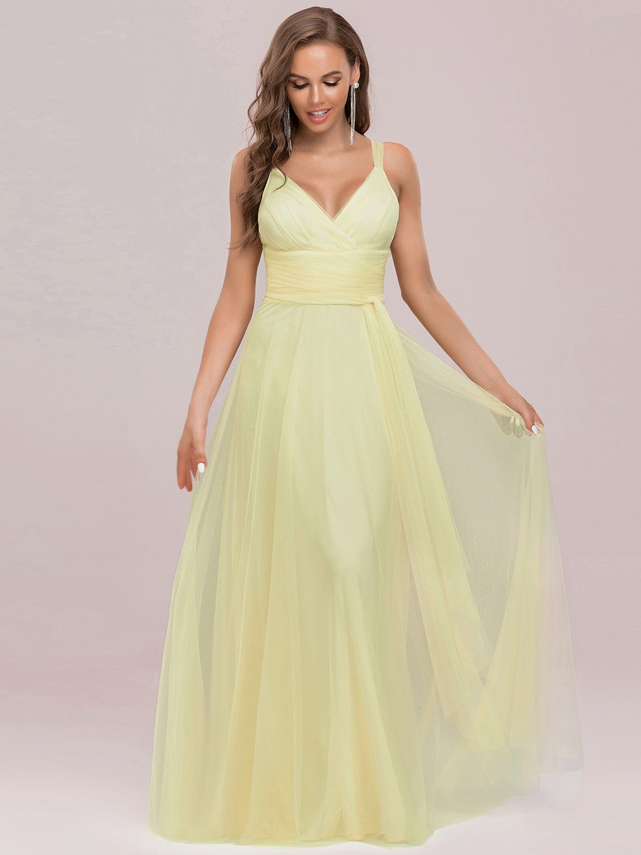 Color=Yellow | Floor Length Sleeveless Wholesale Tulle Bridesmaid Dresses-Yellow 8