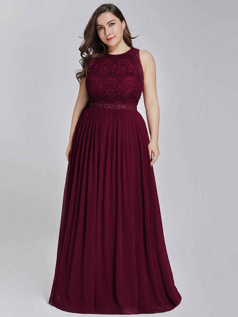 Color=Burgundy | Round Neck Maxi Long Wholesale Plus Size Party Dresses for Women-Burgundy 4