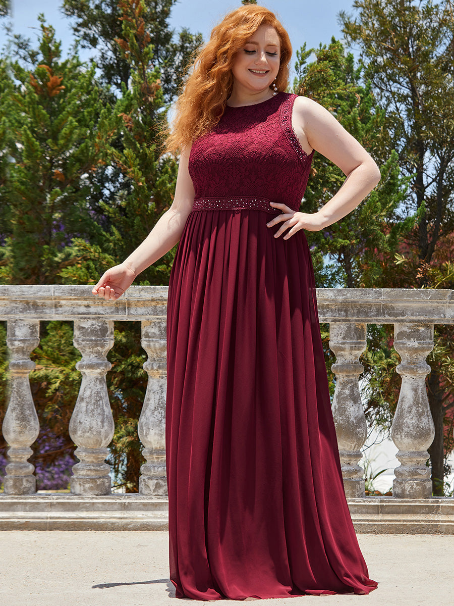 Color=Burgundy | Round Neck Maxi Long Wholesale Plus Size Party Dresses for Women-Burgundy 3