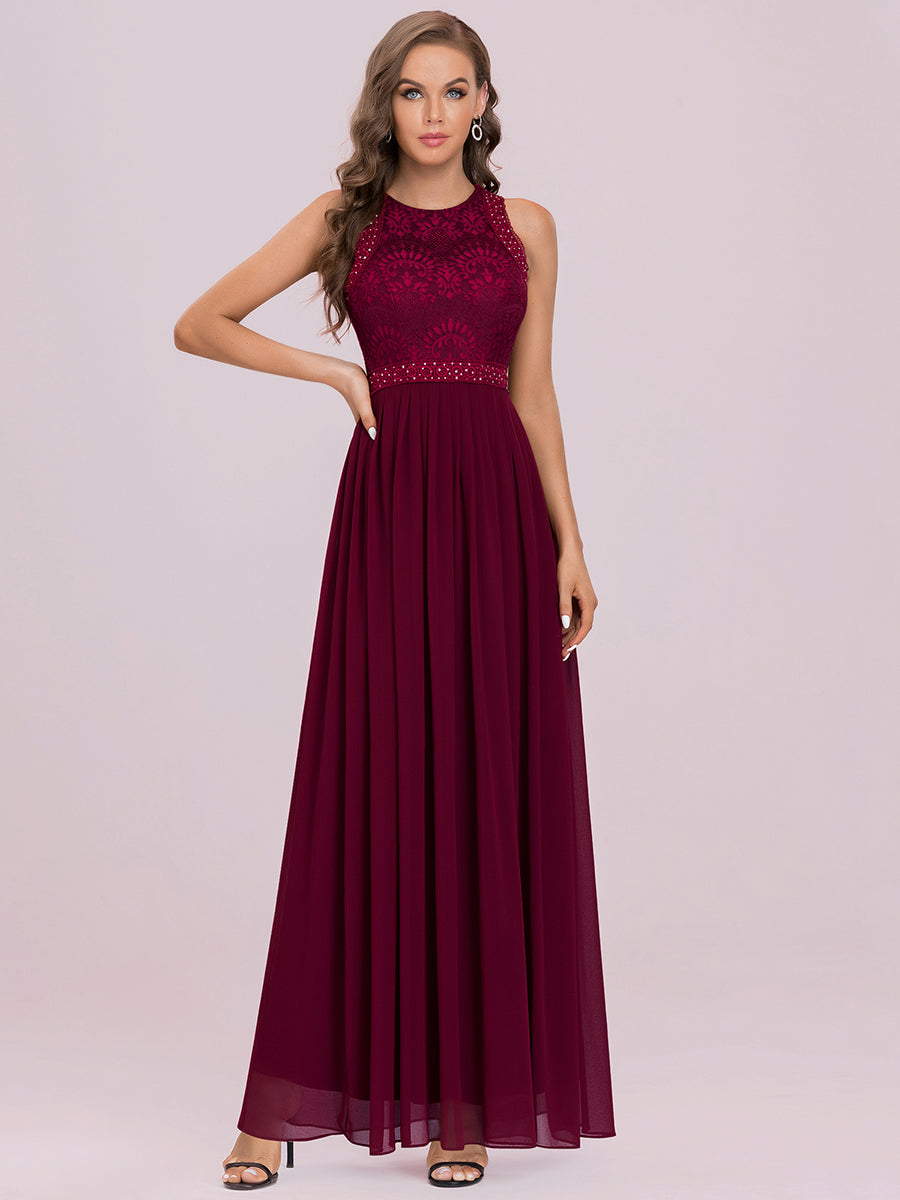 Color=Burgundy | Round Neck Maxi Long Wholesale Party Dresses For Women-Burgundy 4