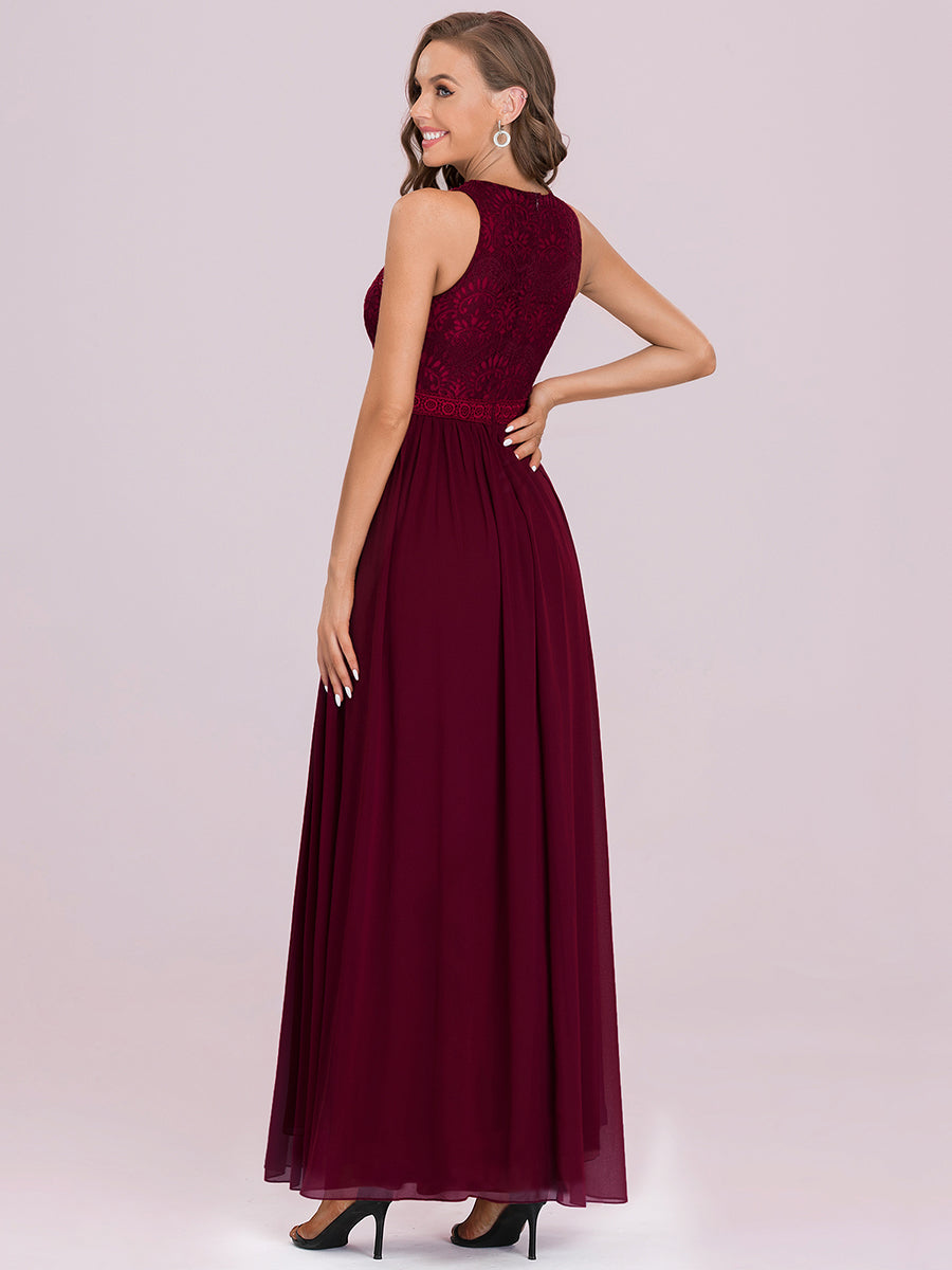 Color=Burgundy | Round Neck Maxi Long Wholesale Party Dresses For Women-Burgundy 5
