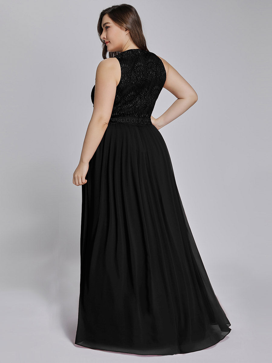 Color=Black | Round Neck Maxi Long Wholesale Plus Size Party Dresses for Women-Black 3
