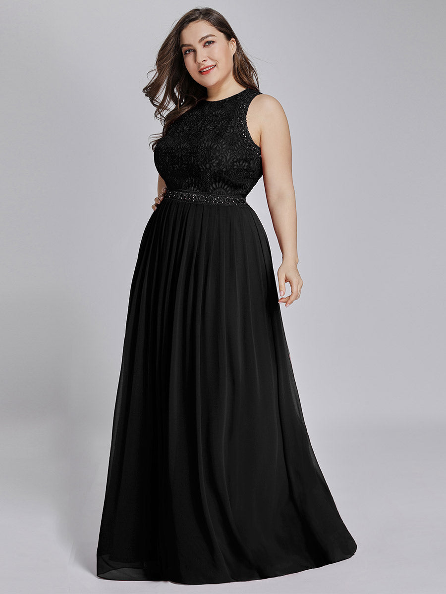 Color=Black | Round Neck Maxi Long Wholesale Plus Size Party Dresses for Women-Black 5