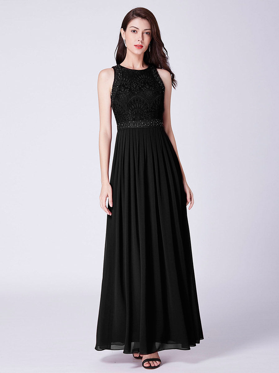 Color=Black | Round Neck Maxi Long Wholesale Party Dresses For Women-Black 4