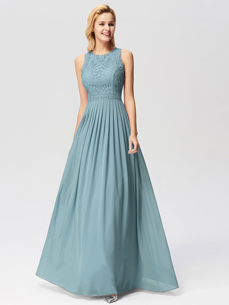 Color=Dusty Blue | Round Neck Maxi Long Wholesale Party Dresses For Women-Dusty Blue 1