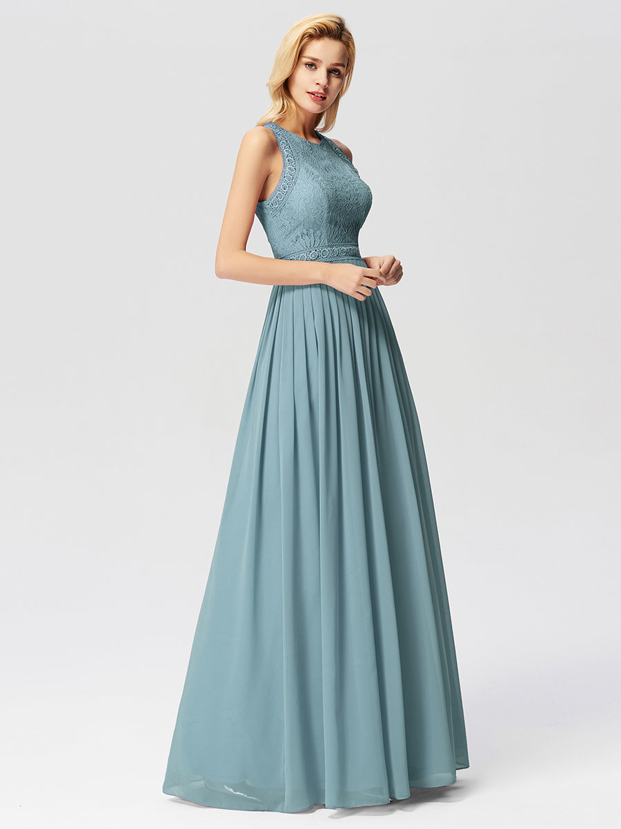 Color=Dusty Blue | Round Neck Maxi Long Wholesale Party Dresses For Women-Dusty Blue 3