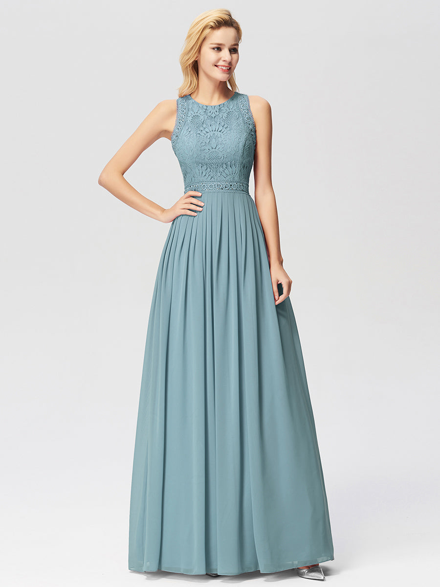 Color=Dusty Blue | Round Neck Maxi Long Wholesale Party Dresses For Women-Dusty Blue 4