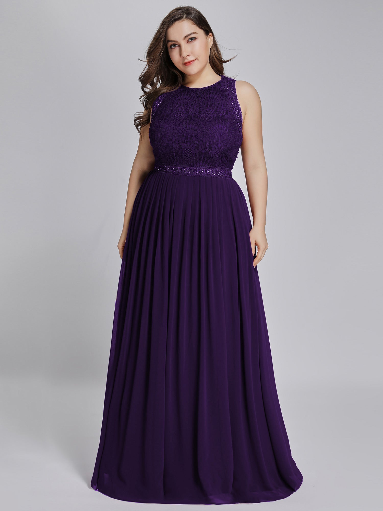 Color=Dark Purple | Round Neck Maxi Long Wholesale Plus Size Party Dresses for Women-Dark Purple 4