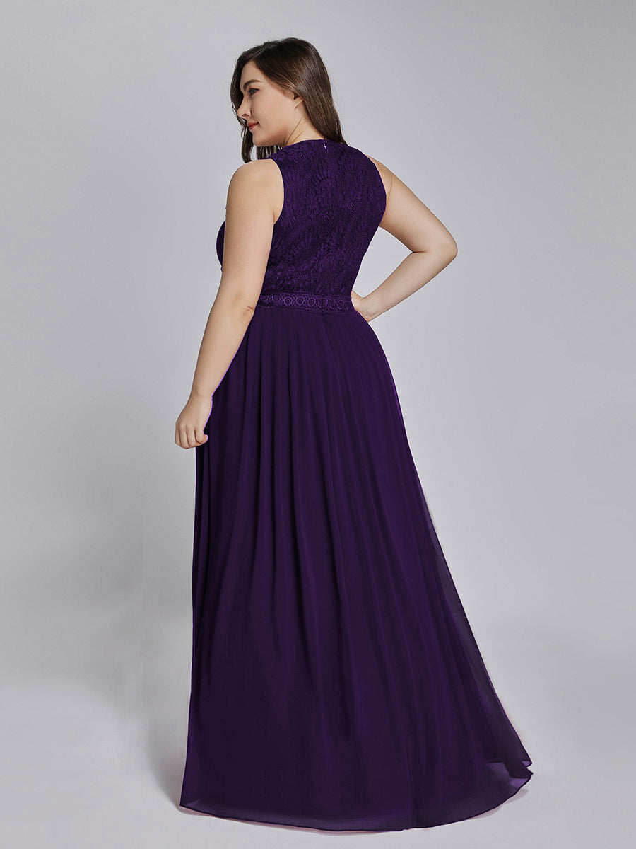 Color=Dark Purple | Round Neck Maxi Long Wholesale Plus Size Party Dresses for Women-Dark Purple 5