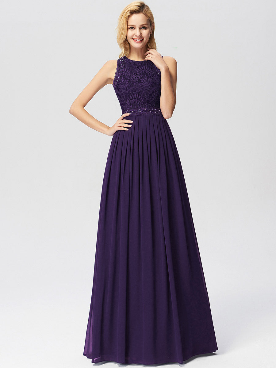 Color=Dark Purple | Round Neck Maxi Long Wholesale Party Dresses For Women-Dark Purple 1