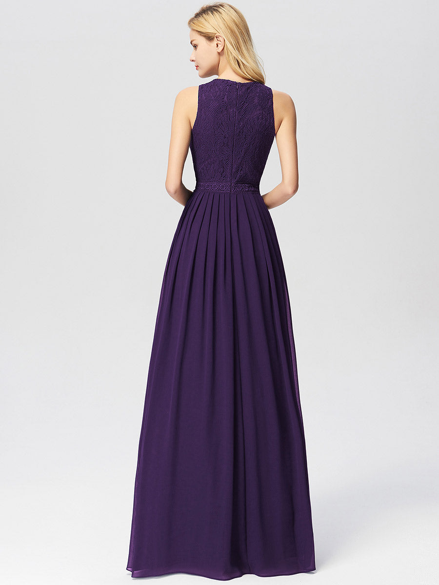Color=Dark Purple | Round Neck Maxi Long Wholesale Party Dresses For Women-Dark Purple 2