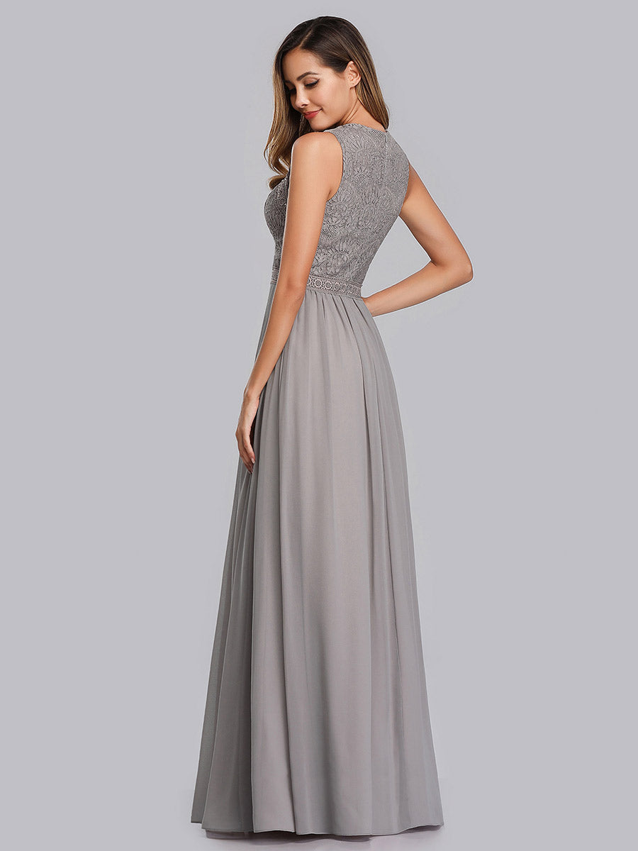 Color=Grey | Round Neck Maxi Long Wholesale Party Dresses For Women-Grey 3
