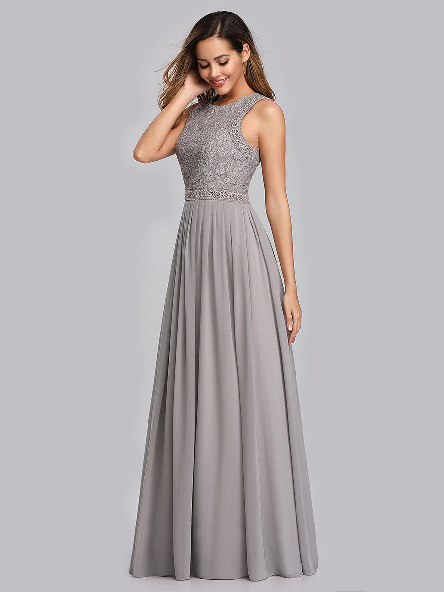 Color=Grey | Round Neck Maxi Long Wholesale Party Dresses For Women-Grey 4